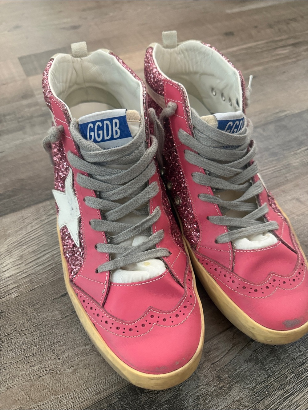 Golden Goose Pink Glitter High-Top Sneakers with White Star